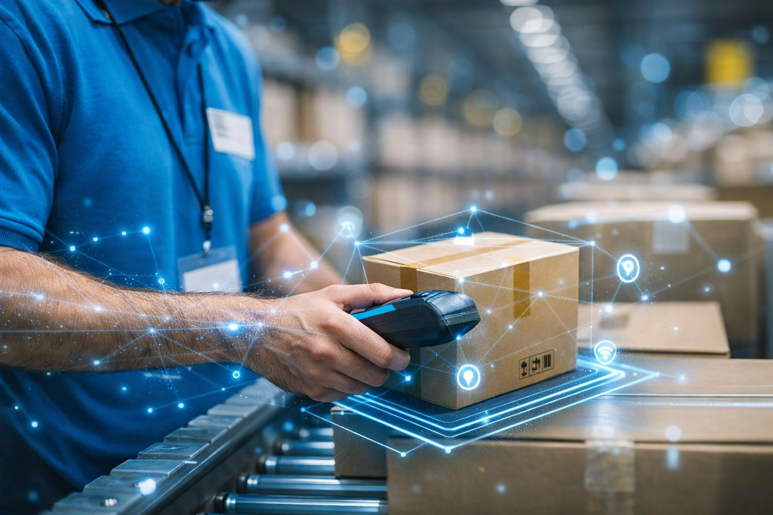 Futuristic warehouse scanning interface